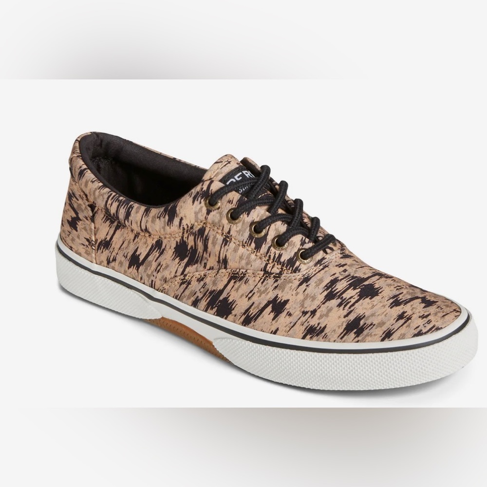 NWOB Sperry Mens Sneaker Shoes Halyard CVO Tan Black Camo Canvas Memory Foam